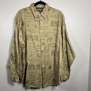 VTG Nautica Tan Khaki‎ Fishing Outdoor Long Sleeve Cotton Shirt Men L Preppy Y2K